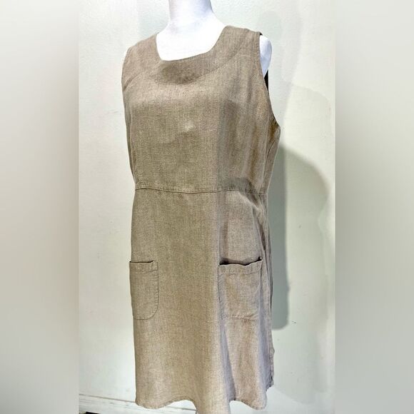 Flax Linen dress casual Summer flare Classic brown Closet Staple Women’s S - Picture 3 of 6